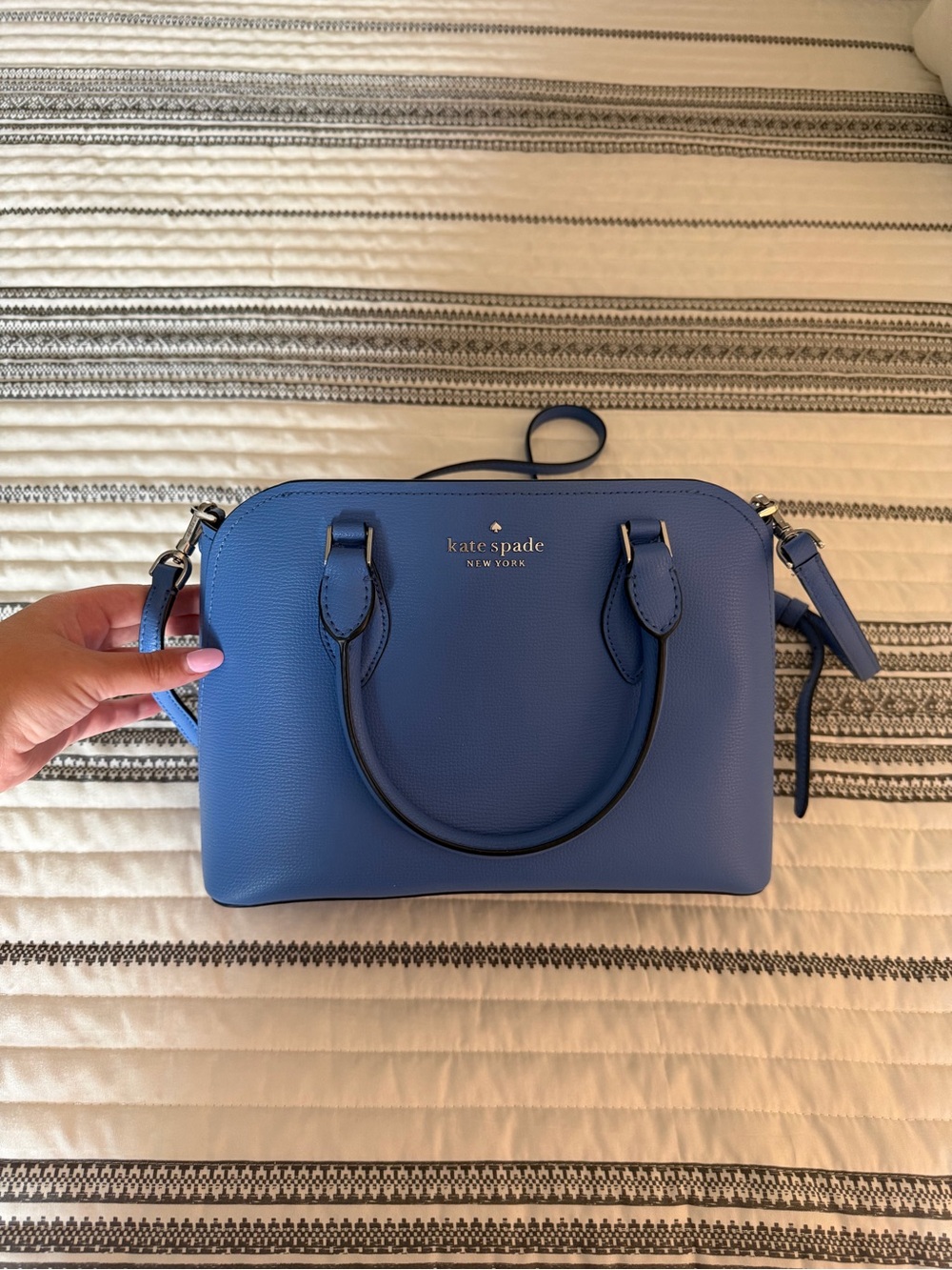 kate spade blue leather dome satchel with detachable strap
